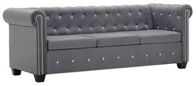 vidaXL Καναπές Τριθέσιος Chesterfield Γκρι 199 x 75 x 72 εκ. Βελούδο