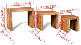 vidaXL Σετ Τραπεζάκια Ζιγκόν 3 τεμ. από Μασίφ Ξύλο Μάνγκο