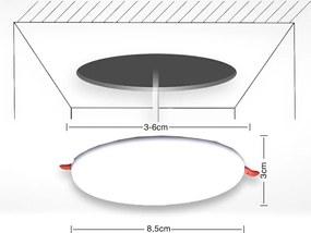 Χωνευτό LED Panel Φ8.5xY3cm Χωρίς Πλαίσιο 9W με Σύστημα Ρυθμιζόμενης Τρύπας Κοπής 3-6cm