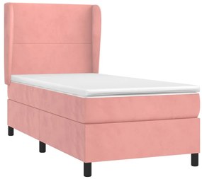 vidaXL Κρεβάτι Boxspring με Στρώμα Ροζ 90x200 εκ. Βελούδινο