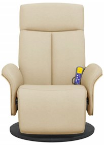 vidaXL Πολυθρόνα Μασάζ Ανακλινόμενη με Υποπόδιο Κρεμ Υφασμάτινη
