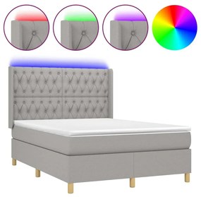 Κρεβάτι Boxspring με Στρώμα &amp; LED Αν.Γκρι 140x200εκ. Υφασμάτινο - Γκρι