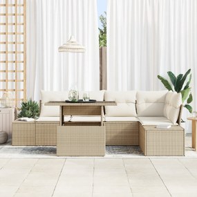 vidaXL Σετ Καναπέ 6 Τεμαχίων με Μαξιλάρια Μπεζ Πολύ Ρατάν