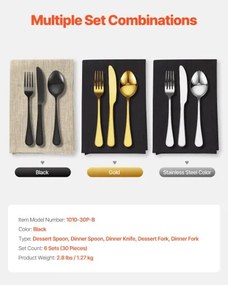 VEVOR 30-Piece Silverware Set Stainless Steel Cutlery Flatware Utensils for 6