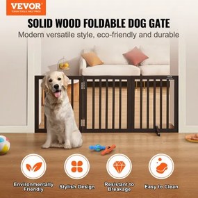 VEVOR Free Standing Dog Gate 24x60 inch Freestanding Pet Gate Foldable Brown
