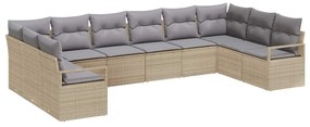 vidaXL Σετ Καναπέ Κήπου με μαξιλάρι 10 pcs Μπεζ, Ανοιχτό Γκρι