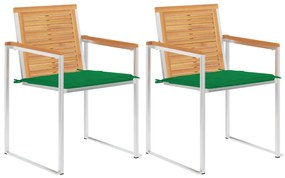 vidaXL Καρέκλες Κήπου 2 τεμ. από Μασίφ Ξύλο Teak/Ατσάλι με Μαξιλάρια