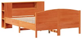 Κρεβάτι Βιβλιοθήκη Χωρίς Στρώμα 150x200 εκ Μασίφ Ξύλο Πεύκου - Καφέ