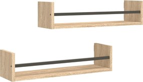 vidaXL Ράφια Τοίχου με Μπάρα 2 τεμ. Sonoma Δρυς 60 x 16 x 14 εκ.