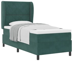 vidaXL Κρεβάτι Box Spring με Στρώμα σε Σκούρο Πράσινο, 90x200 εκ, Βελούδο