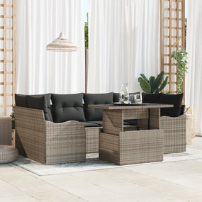 vidaXL Σετ 7 Τεμαχίων Καθιστικών Κήπου με Μαξιλάρια Γκρι Πολυ Ρατάν