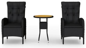 vidaXL Σετ Επίπλων Bistro Κήπου 3 τεμ. Μαύρο από Συνθετικό Ρατάν