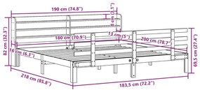 Πλαίσιο Κρεβατιού με Κεφαλάρι 180x200 εκ. από Μασίφ Ξύλο Πεύκου - Καφέ