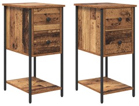 vidaXL Κομοδίνο με συρτάρι 2 pcs Παλαιό ξύλο 32 x 42 x 70 εκ