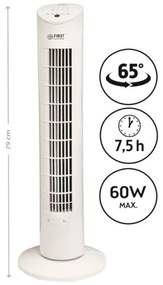 Ανεμιστήρας πύργος First Austria FA-5560-1, 60W, Για αιθέρια έλαια, Τηλεχειριστήριο, Χρονοδιακόπτης, Λευκό
