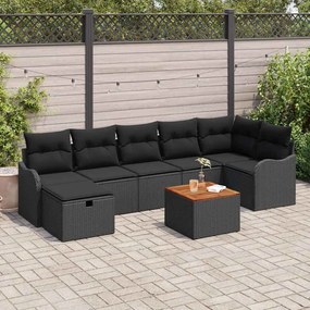 vidaXL Σετ Καναπέ Κήπου με μαξιλάρι 8 pcs Μαύρο Πολυ ράταν