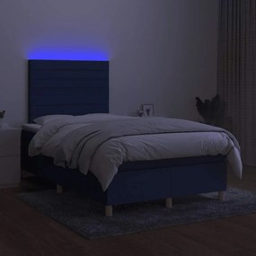 vidaXL Κρεβάτι Boxspring με Στρώμα &amp; LED Μπλε 120x190εκ. Υφασμάτινο