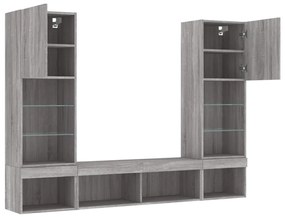 vidaXL Έπιπλα Τοίχου Τηλεόρασης 5 τεμ. LED Γκρι Sonoma από Επεξ. Ξύλο