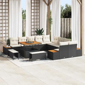vidaXL Σετ Καναπέ Κήπου με μαξιλάρι 13 pcs Μαύρο Πολυ ράταν