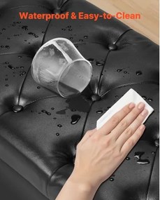 VEVOR Button-Tufted Storage Ottoman Bench Rolled Arm PU Leather Wood Legs Black