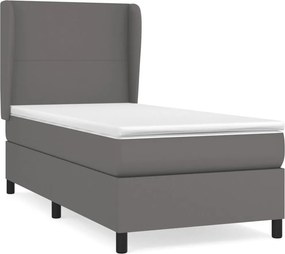 vidaXL Κρεβάτι Boxspring με Στρώμα Γκρι 100x200εκ. από Συνθετικό Δέρμα