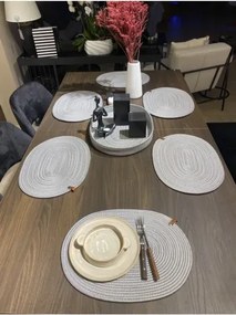 Stewehome Σετ 7 τεμαχίων οβάλ σουπλά και καλάθι από γιούτα (Σκούρο μπλε) 41x31 cm