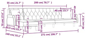 Καναπές Κρεβάτι Γωνιακός Μπλε 271 x 140 x 70 εκ. Βελούδινος - Μπλε