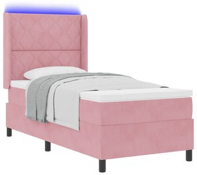 vidaXL Κρεβάτι με Στρώμα και LED Ροζ 90x190 εκ Βελούδο