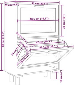 vidaXL Παπουτσοθήκη Λευκή 52x25x80 εκ Επεξεργασμένο Ξύλο&amp;Φυσικό Ρατάν