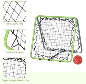 HOMCOM Τραμπολίνο ποδοσφαίρου Kickback Tor Rückprallwand Netz για Baseball Basketball αμφίδρομης ανάκρουσης Ρυθμιζόμενο σε 5 επίπεδα Μέταλλο Πράσινο+Μαύρο 75 x 75 x 64 cm