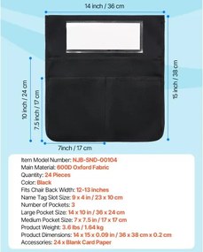 VEVOR Chair Pockets for Classroom 24 Pack Seat Pocket with Name Tag Black