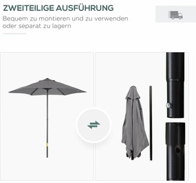 Ομπρέλα εξωτερικού χώρου Outsunny Ø196 cm, εξαγωνική ομπρέλα μπαλκονιού για παραλία, μπαλκόνι, κήπο, σκούρο γκρι