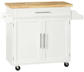 HOMCOM Τρόλεϊ Κουζίνας Νησίδα Κουζίνας, 1 Ράφι Μπαχαρικών, 1 Βάση Πετσέτας, 109 cm x 40 cm x 89 cm, Λευκό