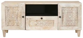 vidaXL Ντουλάπι TV με συρτάρι Λευκό 105 x 33 x 46 εκ Μασίφ ξύλο μάνγκο