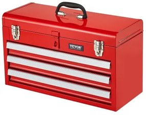 VEVOR Tool Box 20.5-inch Portable Metal Tool Box 3 Drawers Tool Organizer Red