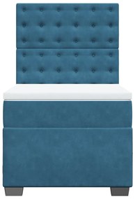 vidaXL Κρεβάτι Boxspring με Στρώμα Μπλε 90x190 εκ. Βελούδινο