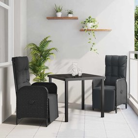 vidaXL Σέτ φαγητού για κήπο με μαξιλάρι 3 pcs Μαύρο Πολυ ράταν