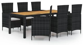 vidaXL Σετ Τραπεζαρίας Εξ. Χώρου 7 τεμ. Μαύρο Συνθ. Ρατάν με Μαξιλάρια