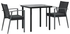 vidaXL Σετ Τραπεζαρίας Κήπου 3 τεμ. Συνθ. Ρατάν / Ατσάλι με Μαξιλάρια