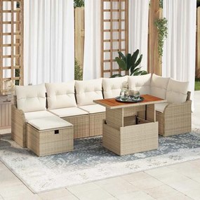 vidaXL Σετ Καναπέ Κήπου με αποθήκευση 8 pcs Μπεζ Πολυ ράταν