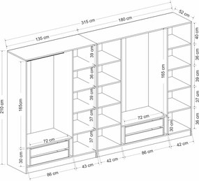 Επταφυλλη Ντουλαπα Ανθρακι KALEO PLUS 52x315x210