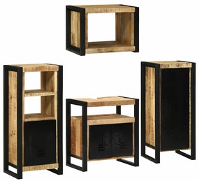 vidaXL Σετ Επίπλων Μπάνιου Επιτοίχιο 4 pcs Καφέ Στερεό ξύλο μάνγκο
