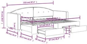 Καναπές Κρεβάτι Συρόμενος Αν. Γκρι 80x200εκ Βελούδο Συρτάρια 3197342