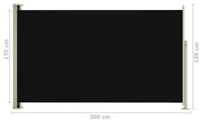 Σκίαστρο Πλαϊνό Συρόμενο Βεράντας Μαύρο 180 x 300 εκ. - Μαύρο