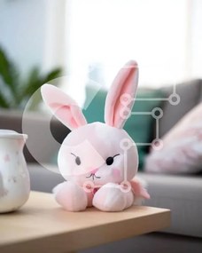 Intra Συλλεκτικό Ξύλινο Παζλ Plywood 4mm - Ροζ λαγουδάκι γεμιστό ζώο στο τέλος του τραπεζιού Σε Ξύλινο Κουτί - Διαστάσεις: 10x10 cm – 25 κομμάτια