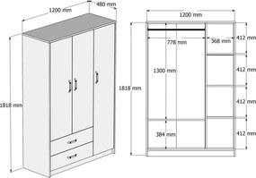 Ντουλάπα Υφασμάτων με 5 Ράφια & 2 Συρτάρια 120x45x181.8 cm