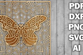 Σετ των 2 Intra απο ξύλο plywood 3mm-4mm πάχος Butterfly Mandala /Ξυλοκόψιμο Δίασταση 30x30 cm INTRAFABR-39361137
