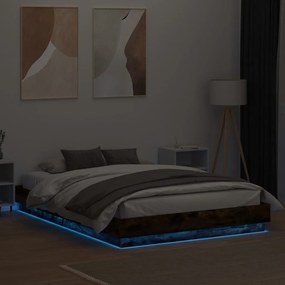 vidaXL Πλαίσιο Κρεβατιού με LED Καπνιστή Δρυς 120x200 εκ.
