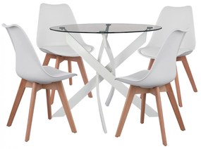 Dining set 5pcs table Φ90x74 &amp; 4 Vegas chairs white.