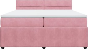 vidaXL Κρεβάτι Boxspring με Στρώμα Ροζ 200x200 εκ. Βελούδινο